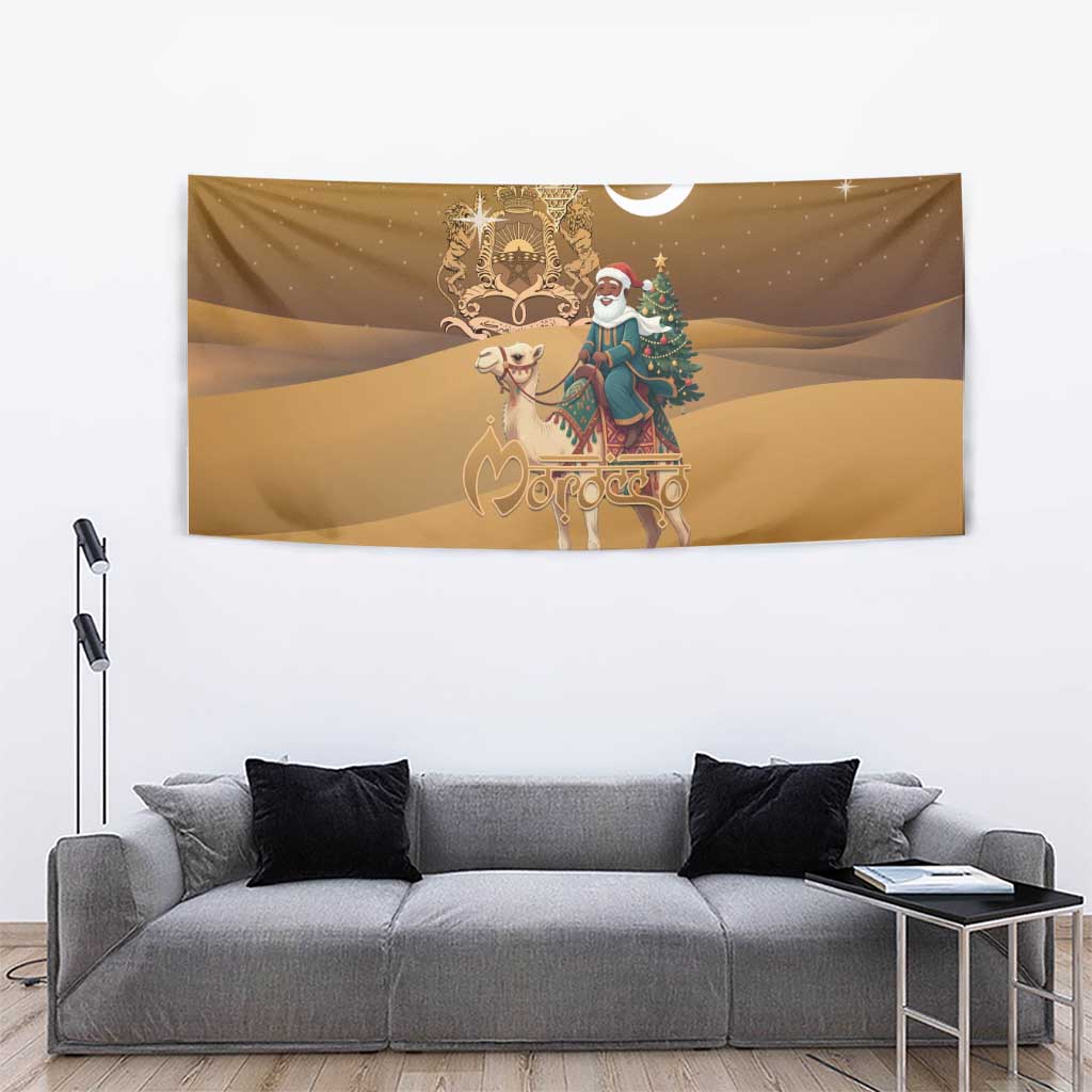 Morocco Christmas in Sahara Tapestry Black Santa Riding Camel - Wonder Print Shop