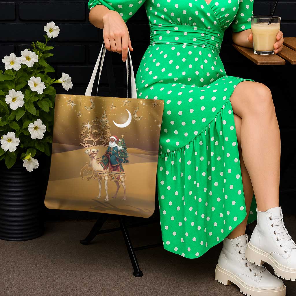 Morocco Christmas in Sahara Tote Bag Black Santa Riding Camel - Wonder Print Shop