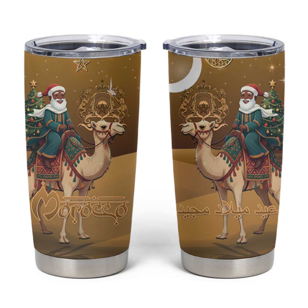 Morocco Christmas in Sahara Tumbler Cup Black Santa Riding Camel - Wonder Print Shop