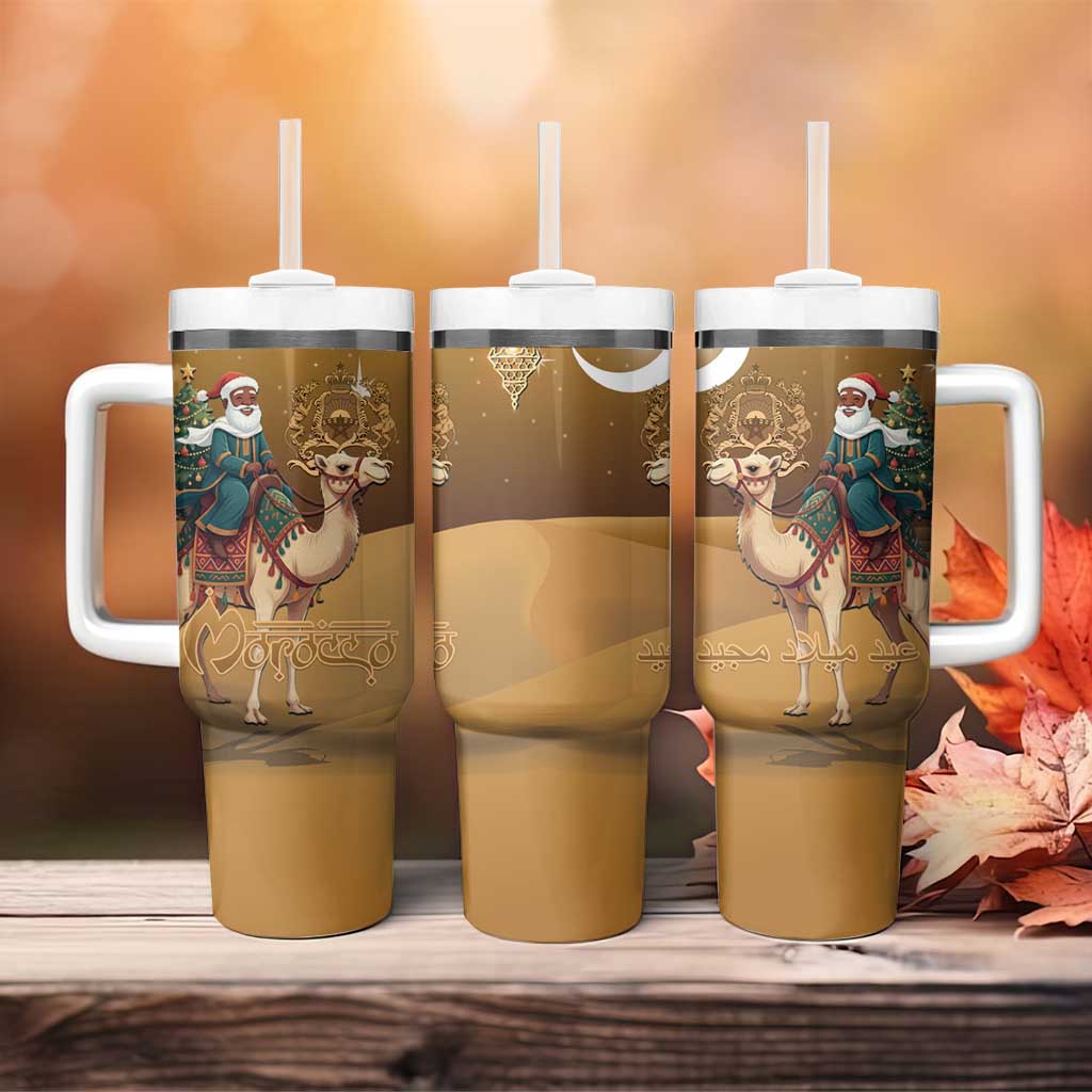 Morocco Christmas in Sahara Tumbler With Handle Black Santa Riding Camel - Wonder Print Shop