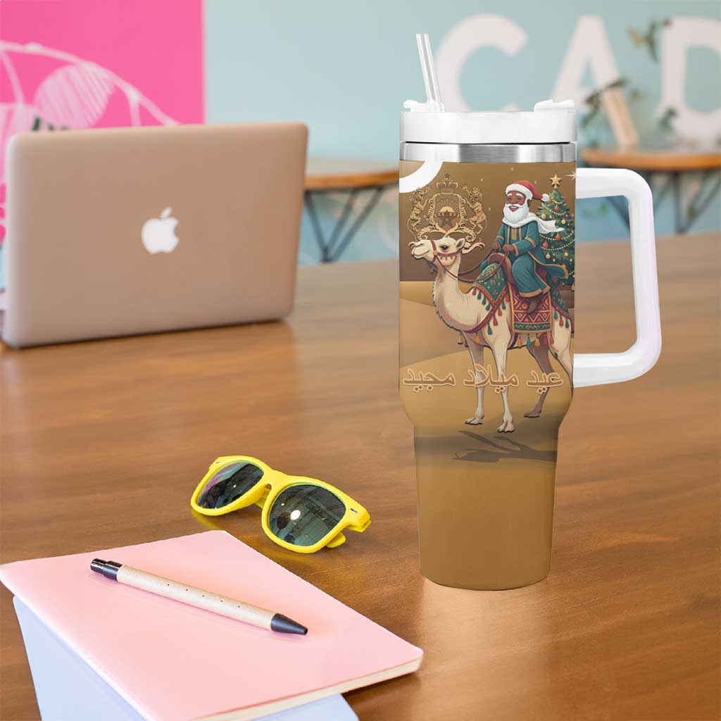 Morocco Christmas in Sahara Tumbler With Handle Black Santa Riding Camel - Wonder Print Shop