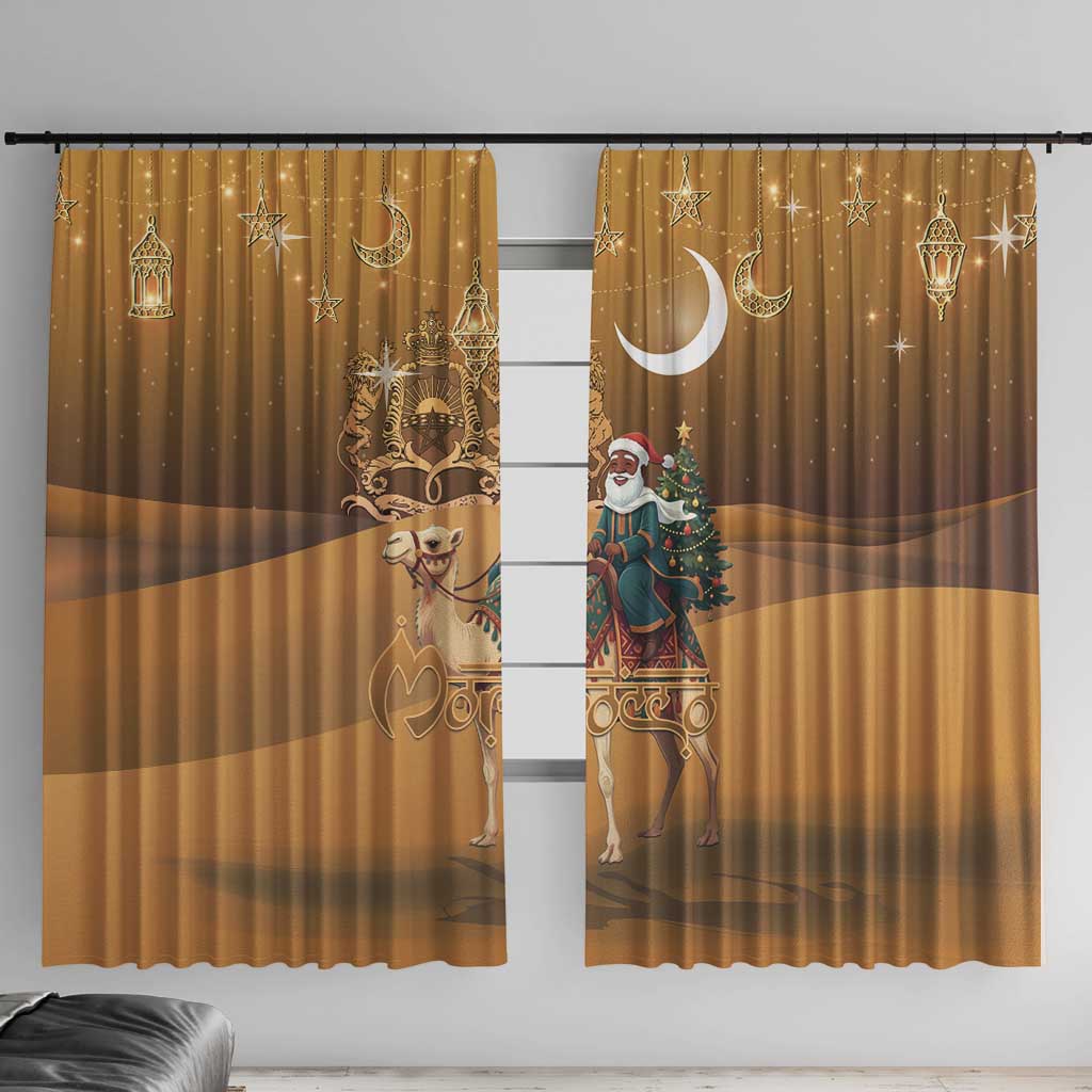 Morocco Christmas in Sahara Window Curtain Black Santa Riding Camel - Wonder Print Shop