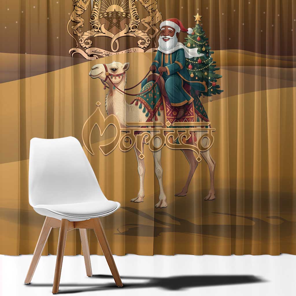 Morocco Christmas in Sahara Window Curtain Black Santa Riding Camel - Wonder Print Shop