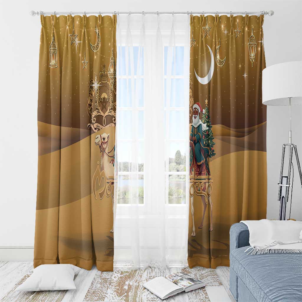 Morocco Christmas in Sahara Window Curtain Black Santa Riding Camel - Wonder Print Shop
