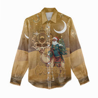Morocco Christmas in Sahara Women Casual Shirt Black Santa Riding Camel - Wonder Print Shop