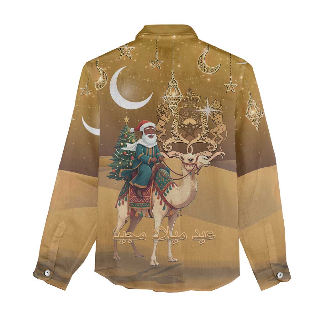 Morocco Christmas in Sahara Women Casual Shirt Black Santa Riding Camel - Wonder Print Shop