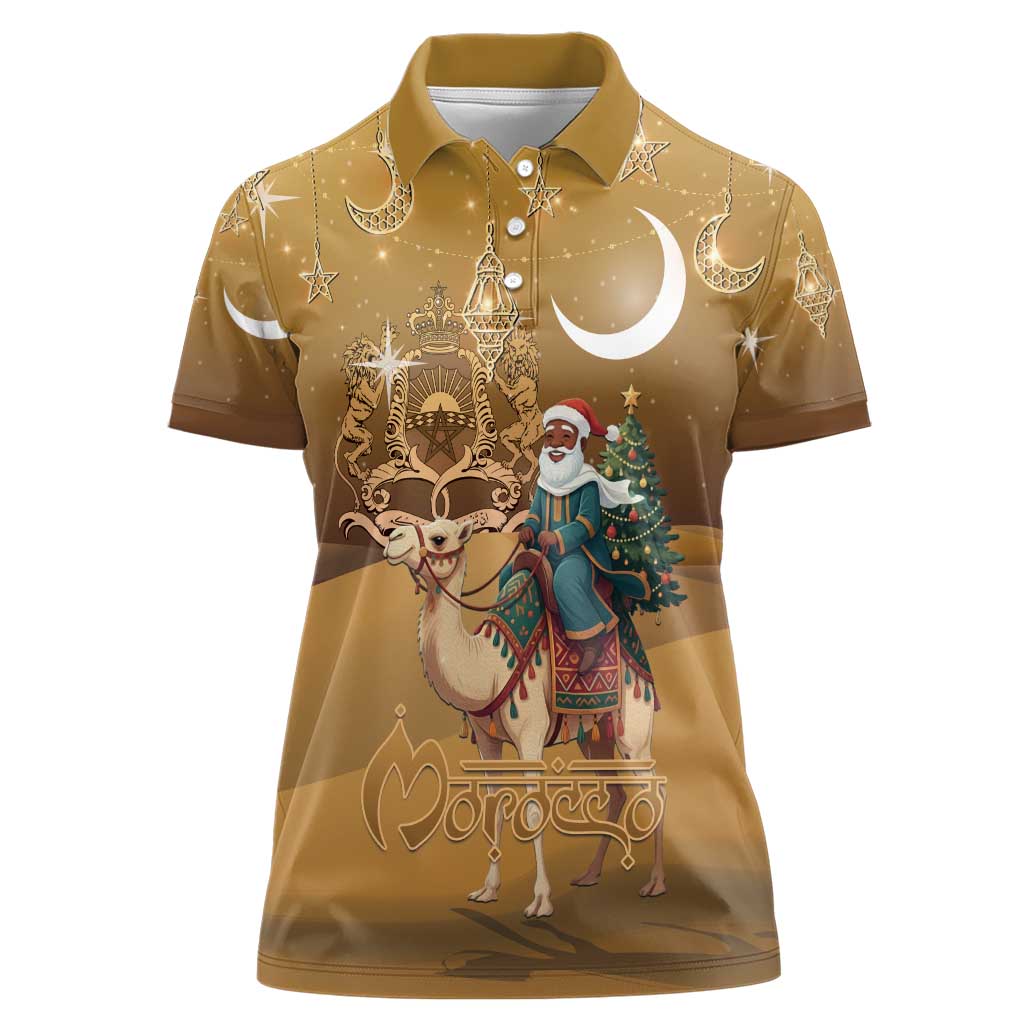 Morocco Christmas in Sahara Women Polo Shirt Black Santa Riding Camel - Wonder Print Shop