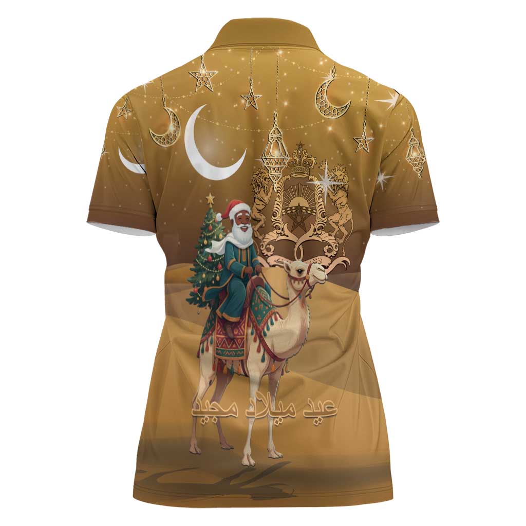 Morocco Christmas in Sahara Women Polo Shirt Black Santa Riding Camel - Wonder Print Shop