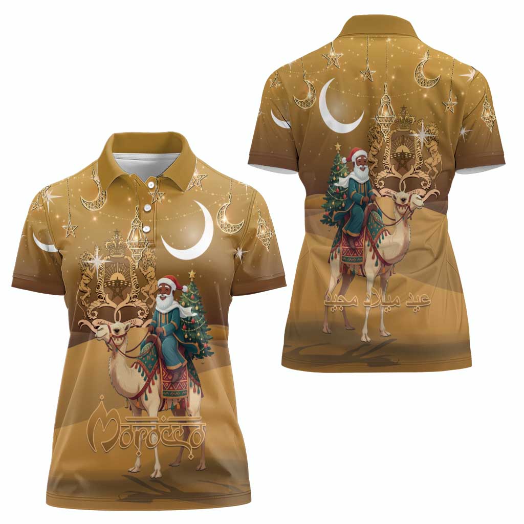 Morocco Christmas in Sahara Women Polo Shirt Black Santa Riding Camel - Wonder Print Shop
