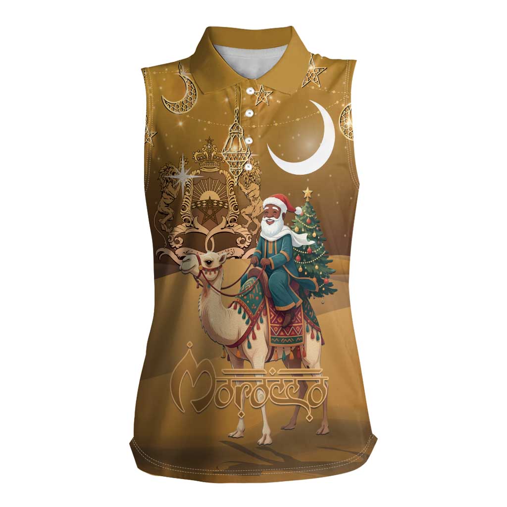 Morocco Christmas in Sahara Women Sleeveless Polo Shirt Black Santa Riding Camel - Wonder Print Shop