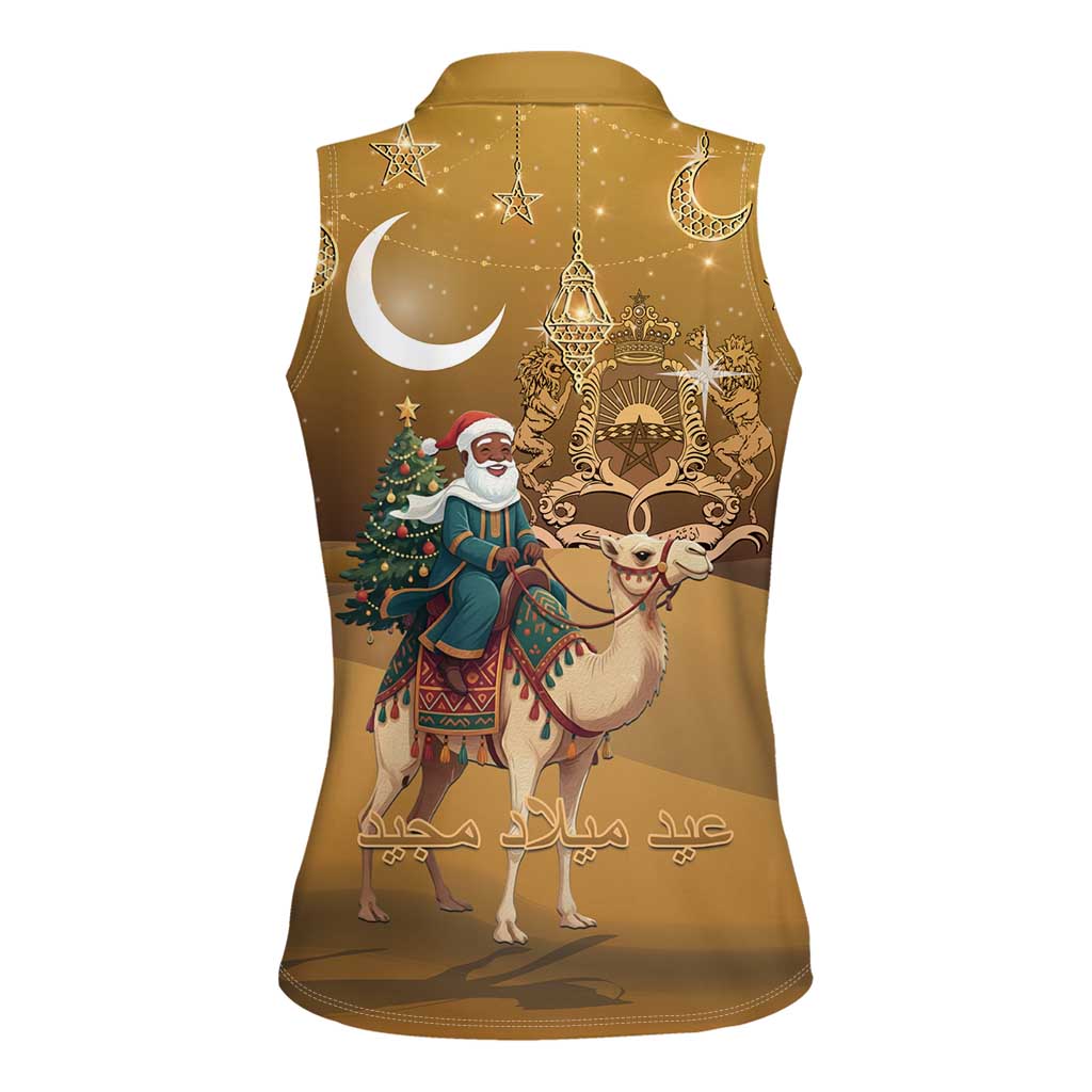 Morocco Christmas in Sahara Women Sleeveless Polo Shirt Black Santa Riding Camel - Wonder Print Shop