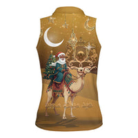 Morocco Christmas in Sahara Women Sleeveless Polo Shirt Black Santa Riding Camel - Wonder Print Shop