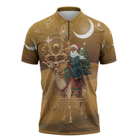 Morocco Christmas in Sahara Zipper Polo Shirt Black Santa Riding Camel - Wonder Print Shop