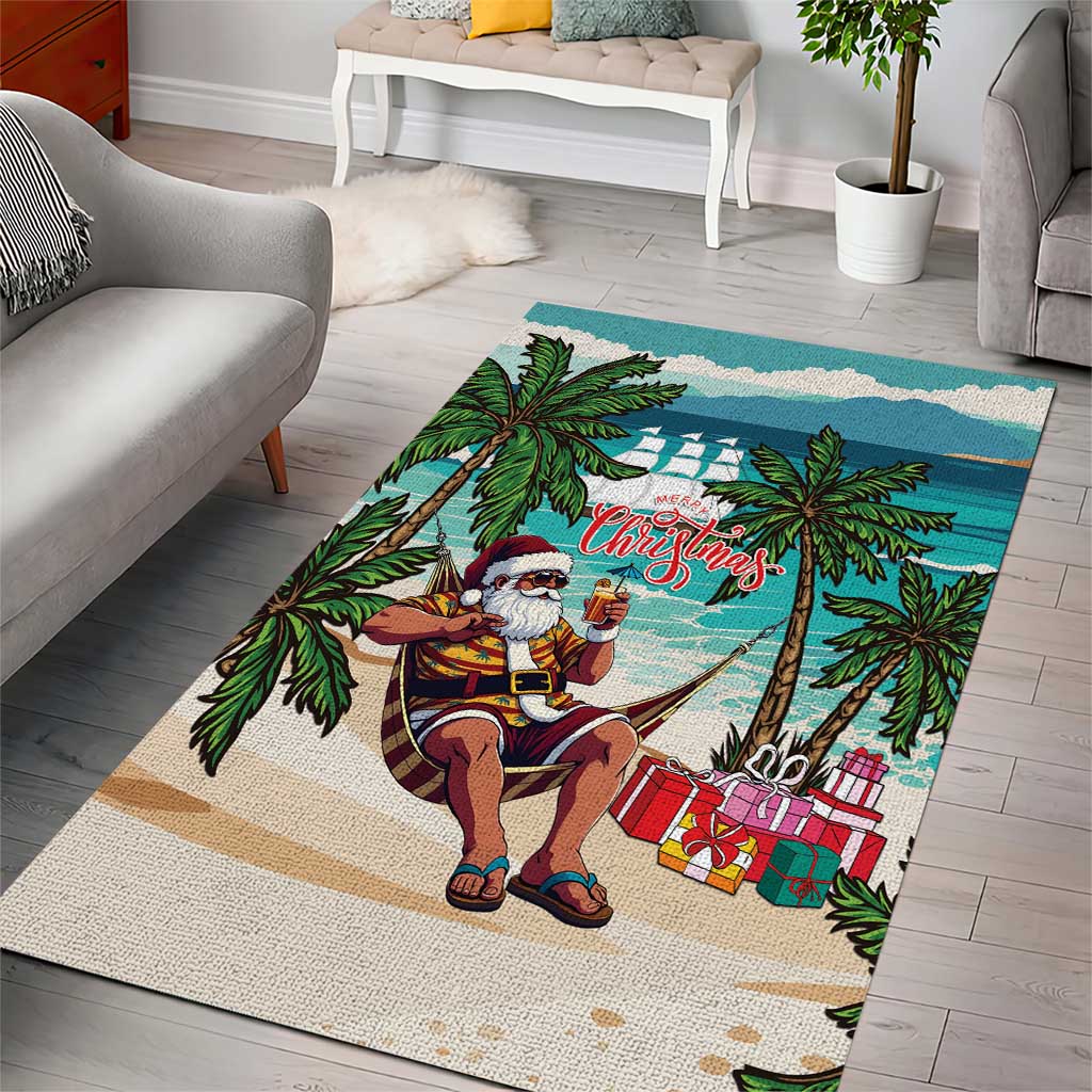 Liberia Christmas Area Rug Santa Chill on Tropical Beach - Wonder Print Shop
