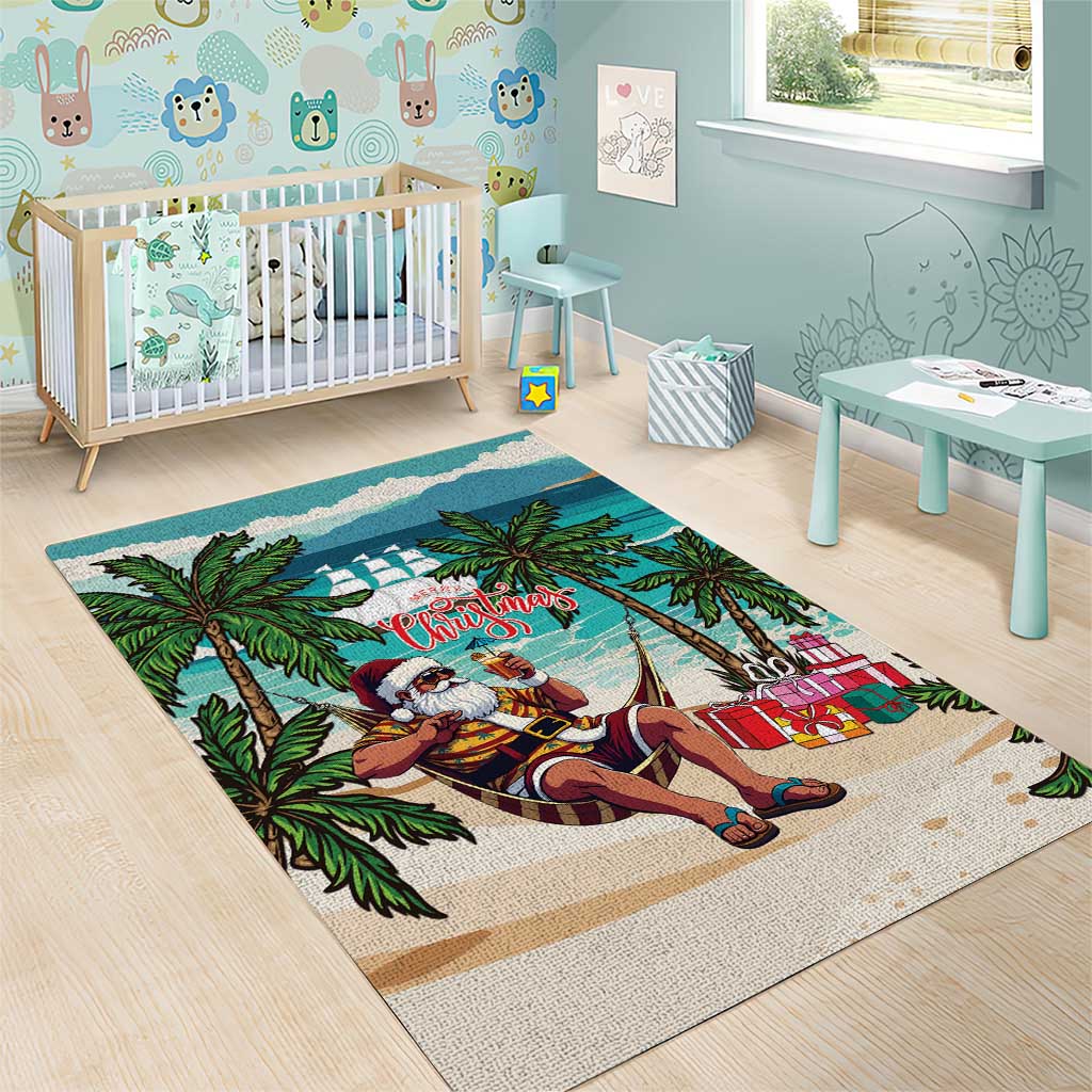 Liberia Christmas Area Rug Santa Chill on Tropical Beach - Wonder Print Shop