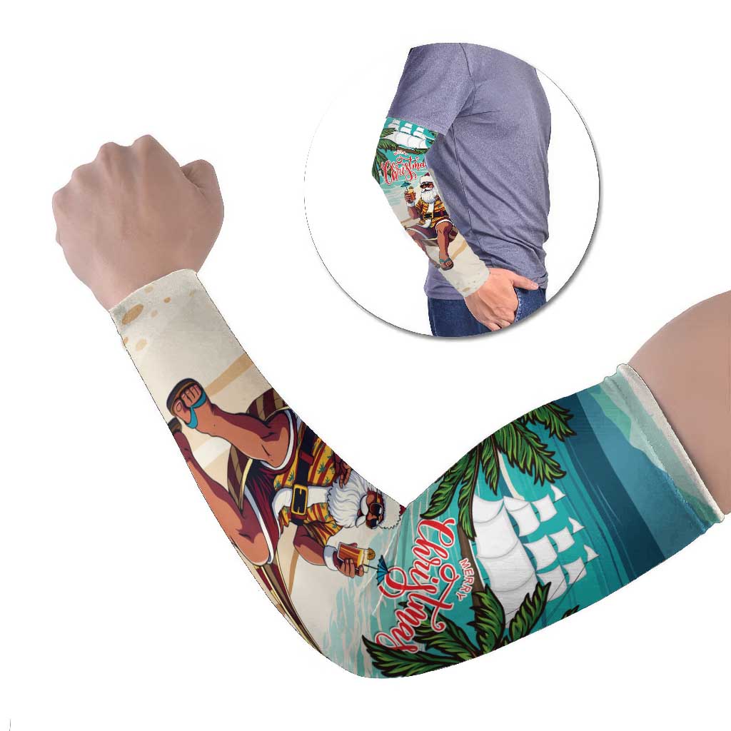 Liberia Christmas Arm Sleeves Santa Chill on Tropical Beach - Wonder Print Shop