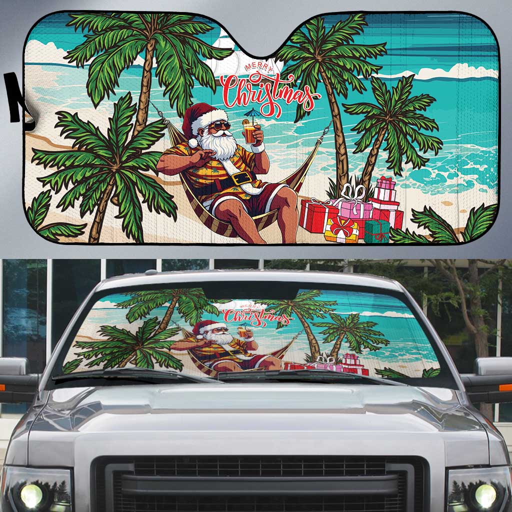 Liberia Christmas Auto Sun Shade Santa Chill on Tropical Beach - Wonder Print Shop