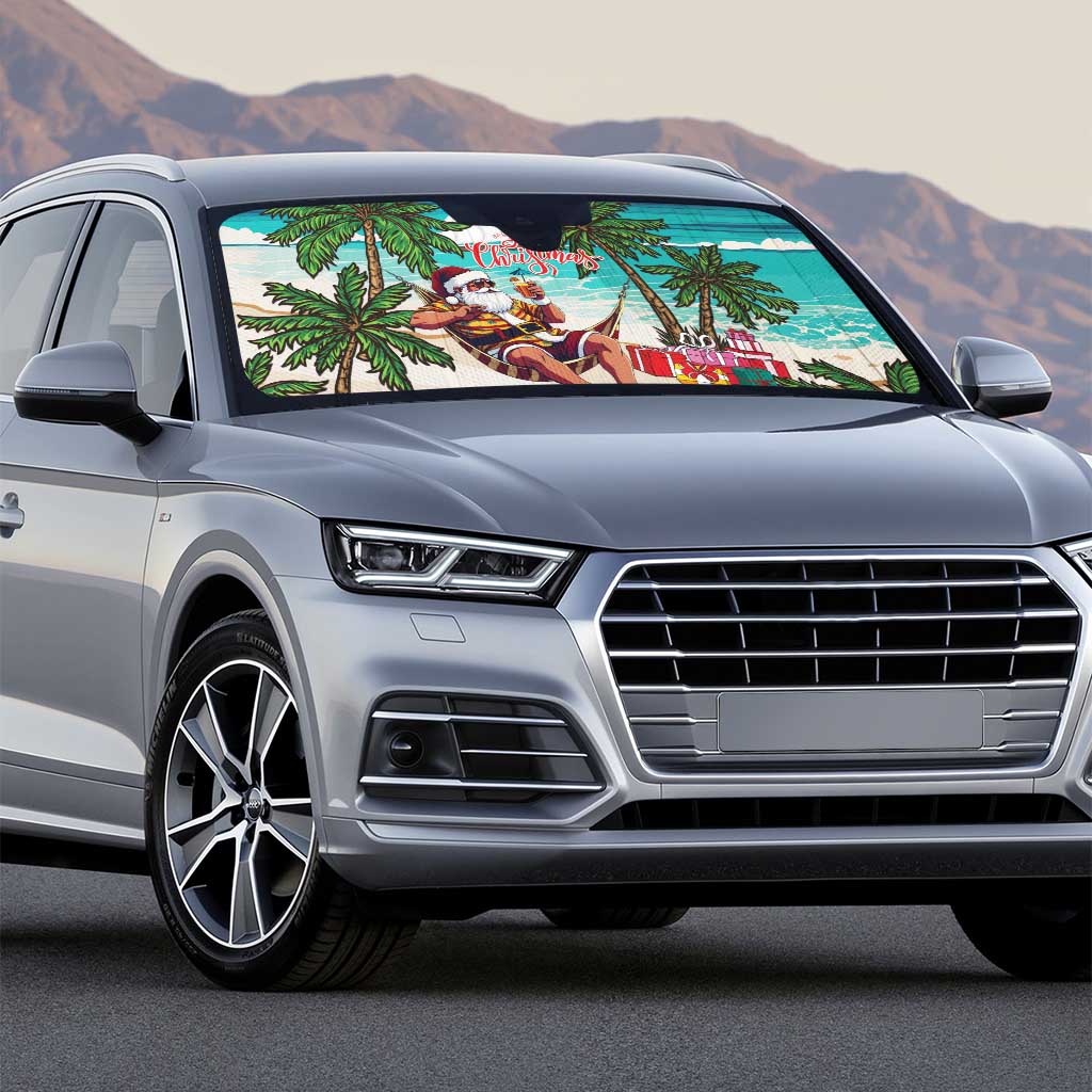 Liberia Christmas Auto Sun Shade Santa Chill on Tropical Beach - Wonder Print Shop