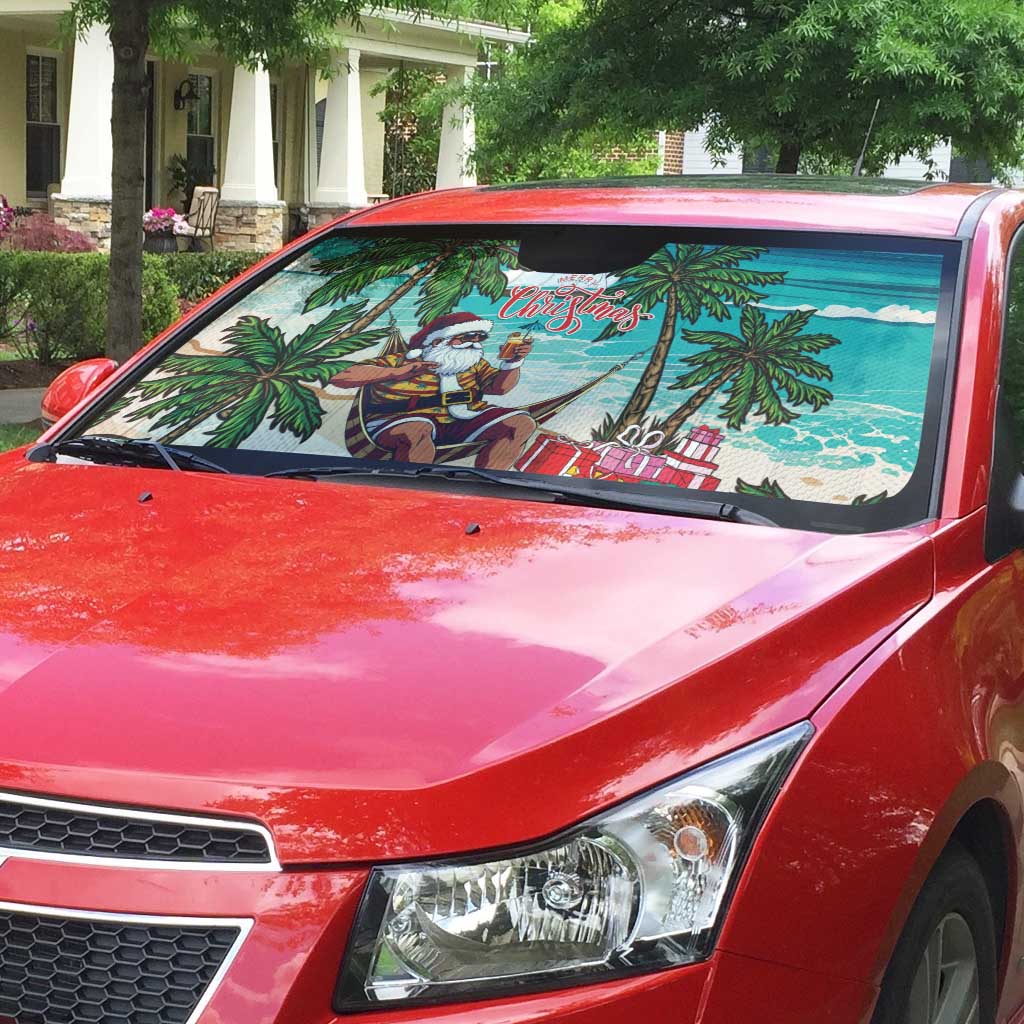 Liberia Christmas Auto Sun Shade Santa Chill on Tropical Beach - Wonder Print Shop