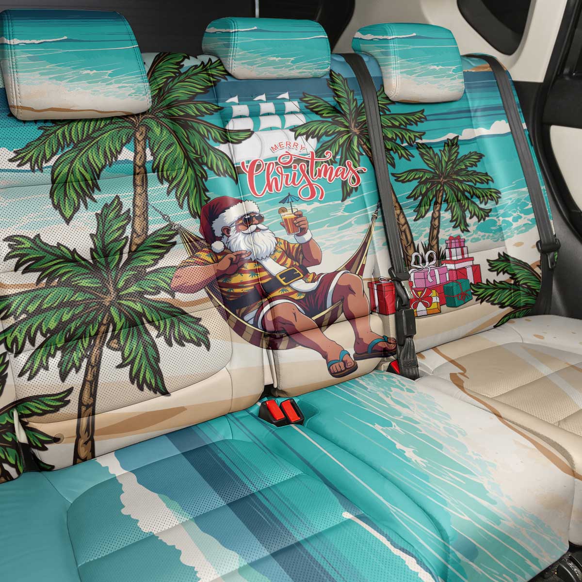 Liberia Christmas Back Car Seat Cover Santa Chill on Tropical Beach - Wonder Print Shop