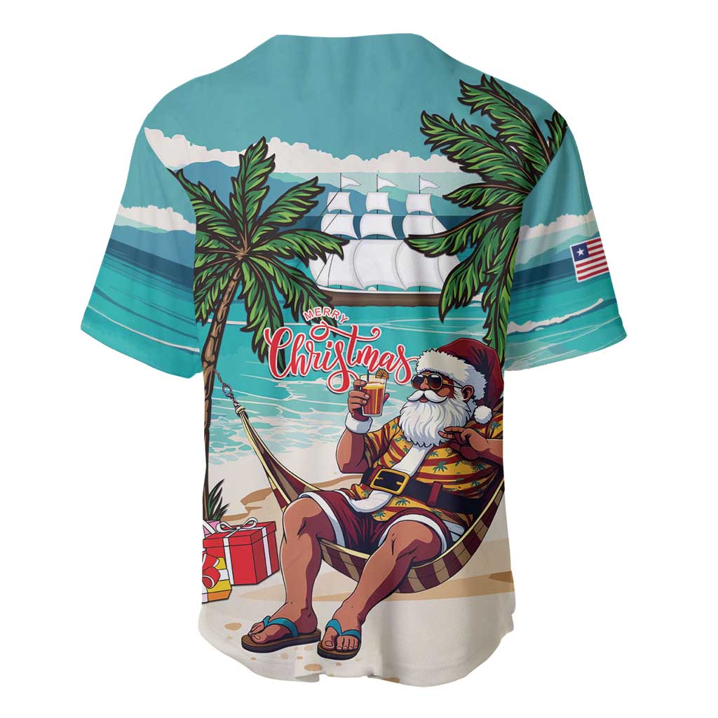 Liberia Christmas Baseball Jersey Santa Chill on Tropical Beach - Wonder Print Shop