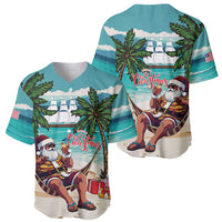 Liberia Christmas Baseball Jersey Santa Chill on Tropical Beach - Wonder Print Shop