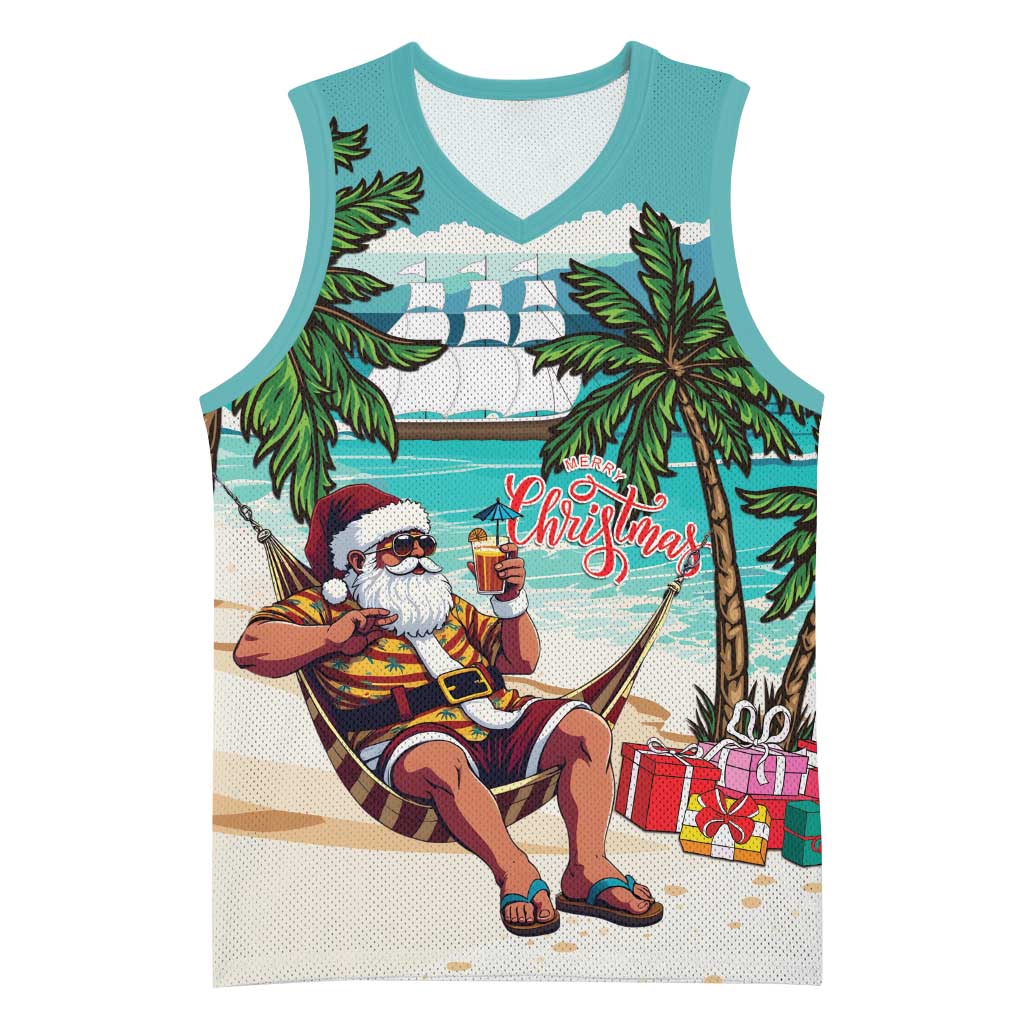 Liberia Christmas Basketball Jersey Santa Chill on Tropical Beach - Wonder Print Shop