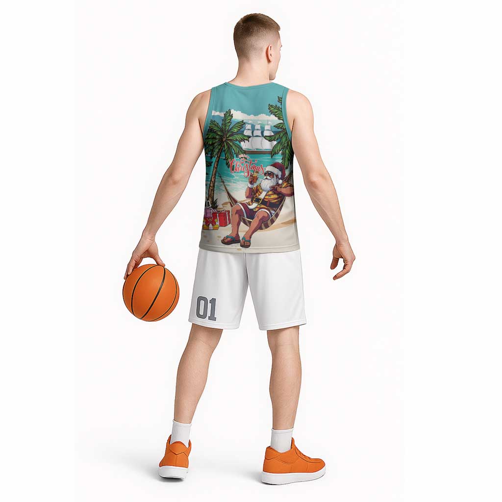 Liberia Christmas Basketball Jersey Santa Chill on Tropical Beach - Wonder Print Shop