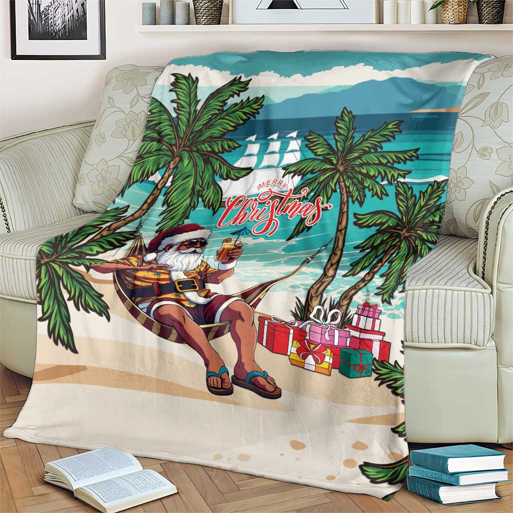Liberia Christmas Blanket Santa Chill on Tropical Beach - Wonder Print Shop