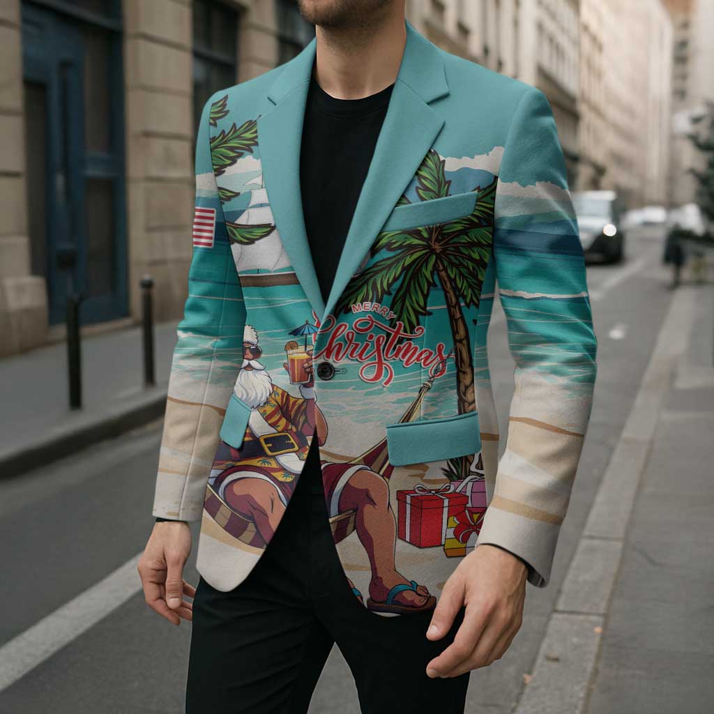 Liberia Christmas Blazer Santa Chill on Tropical Beach - Wonder Print Shop