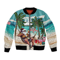 Liberia Christmas Bomber Jacket Santa Chill on Tropical Beach - Wonder Print Shop