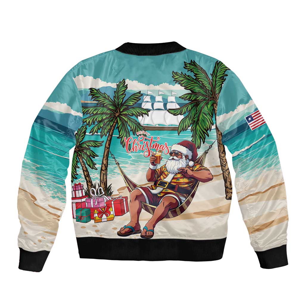 Liberia Christmas Bomber Jacket Santa Chill on Tropical Beach - Wonder Print Shop