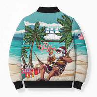 Liberia Christmas Bomber Puffer Jacket Santa Chill on Tropical Beach - Wonder Print Shop