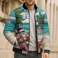 Liberia Christmas Bomber Puffer Jacket Santa Chill on Tropical Beach - Wonder Print Shop