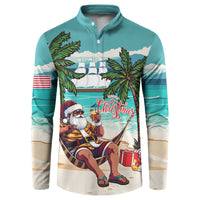 Liberia Christmas Button Sweatshirt Santa Chill on Tropical Beach - Wonder Print Shop