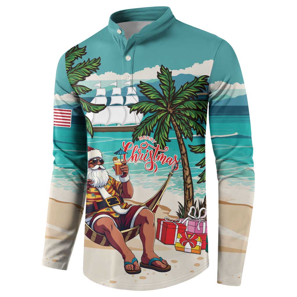 Liberia Christmas Button Sweatshirt Santa Chill on Tropical Beach - Wonder Print Shop