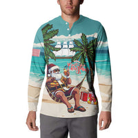 Liberia Christmas Button Sweatshirt Santa Chill on Tropical Beach - Wonder Print Shop