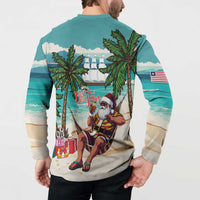 Liberia Christmas Button Sweatshirt Santa Chill on Tropical Beach - Wonder Print Shop