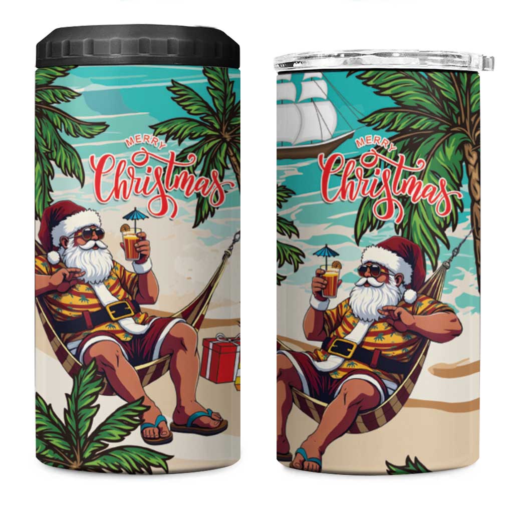 Liberia Christmas 4 in 1 Can Cooler Tumbler Santa Chill on Tropical Beach - Wonder Print Shop