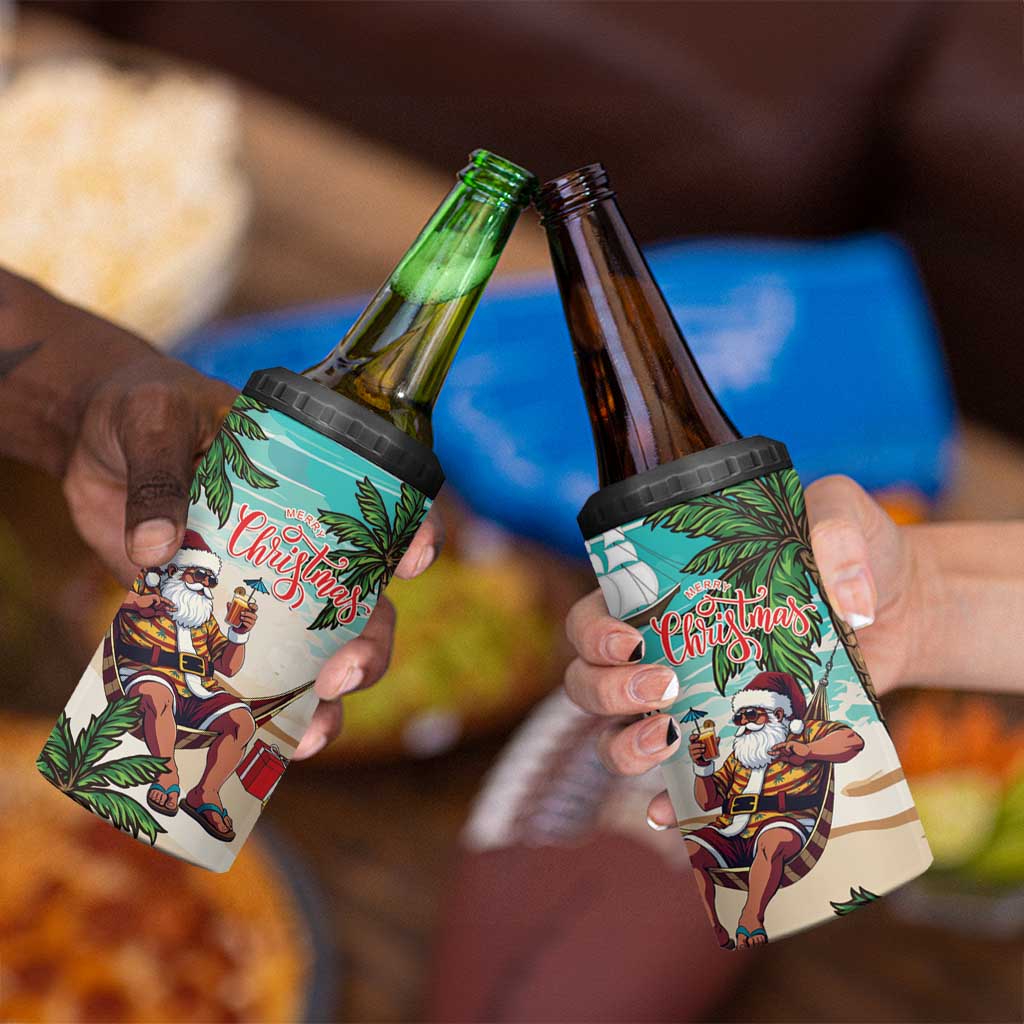 Liberia Christmas 4 in 1 Can Cooler Tumbler Santa Chill on Tropical Beach - Wonder Print Shop