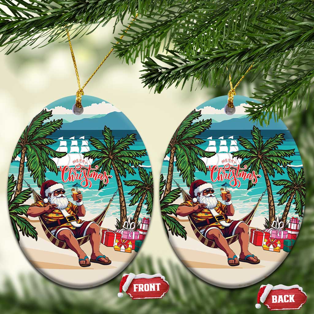 Liberia Christmas Ceramic Ornament Santa Chill on Tropical Beach - Wonder Print Shop