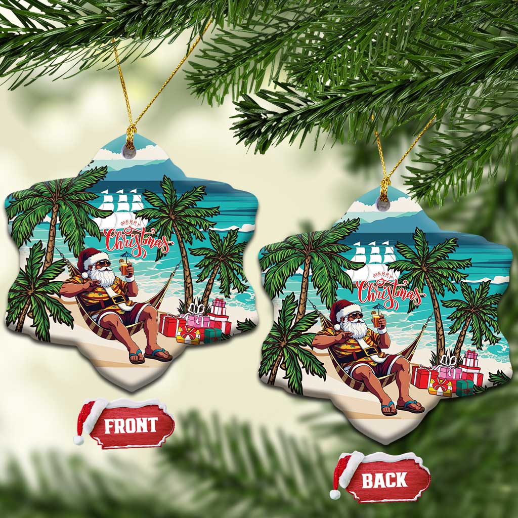 Liberia Christmas Ceramic Ornament Santa Chill on Tropical Beach - Wonder Print Shop