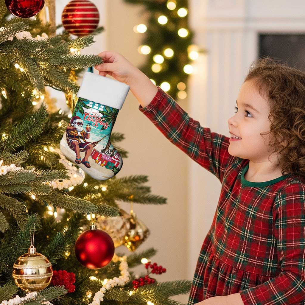 Liberia Christmas Stocking Santa Chill on Tropical Beach - Wonder Print Shop