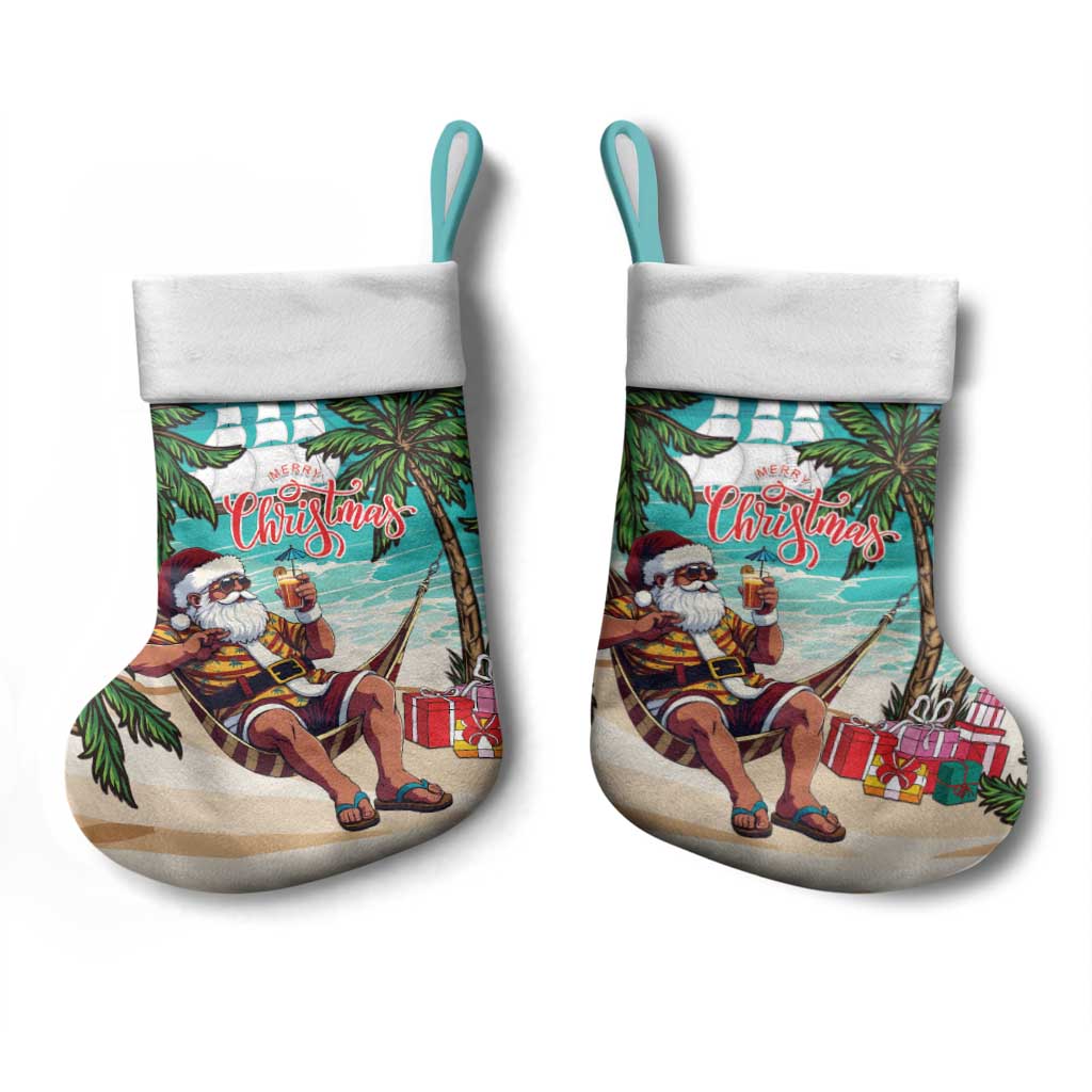 Liberia Christmas Stocking Santa Chill on Tropical Beach - Wonder Print Shop