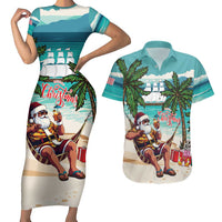 Liberia Christmas Couples Matching Short Sleeve Bodycon Dress and Hawaiian Shirt Santa Chill on Tropical Beach - Wonder Print Shop