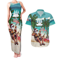 Liberia Christmas Couples Matching Tank Maxi Dress and Hawaiian Shirt Santa Chill on Tropical Beach - Wonder Print Shop