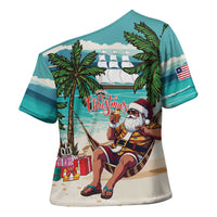 Liberia Christmas Cross Shoulder Shirt Santa Chill on Tropical Beach - Wonder Print Shop