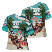 Liberia Christmas Cross Shoulder Shirt Santa Chill on Tropical Beach - Wonder Print Shop