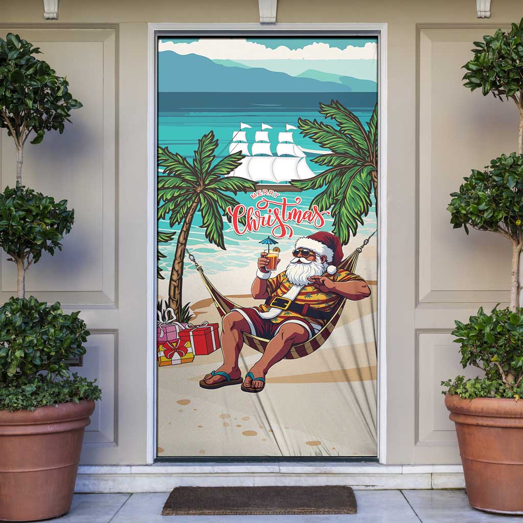 Liberia Christmas Door Cover Santa Chill on Tropical Beach - Wonder Print Shop
