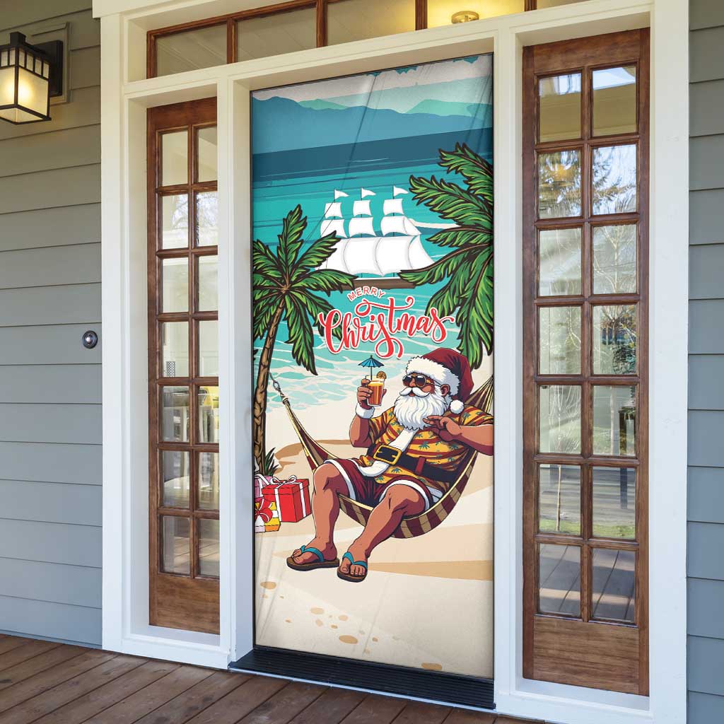 Liberia Christmas Door Cover Santa Chill on Tropical Beach - Wonder Print Shop